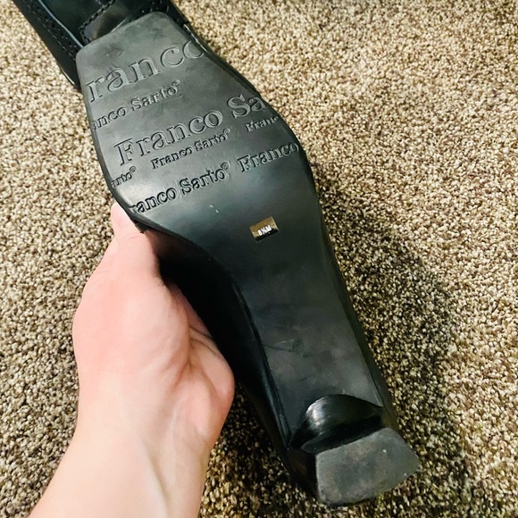 EUC Vintage Franco Sarto Black Leather Heeled Square Toed Penny Loafers - Picture 14 of 17